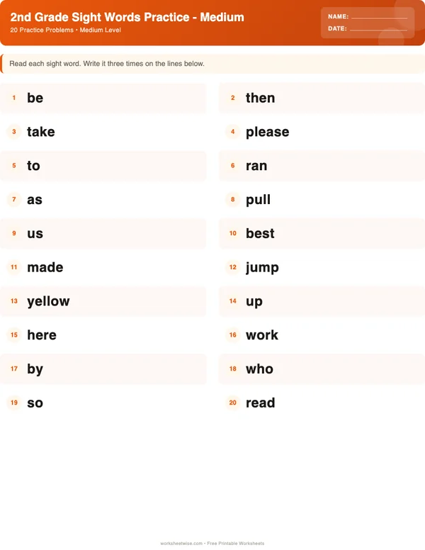 2nd Grade Sight Words Worksheets - Halloween Theme (Medium)