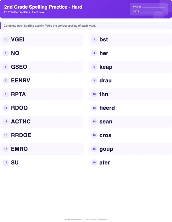 2nd Grade Spelling Words Worksheets - Space Theme (Hard)