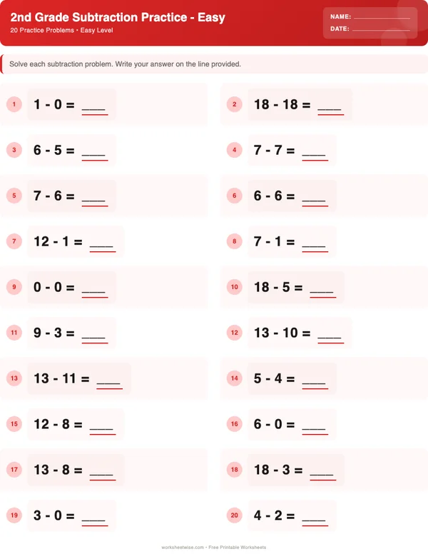 2nd Grade Subtraction Worksheets - Christmas Theme (Easy)