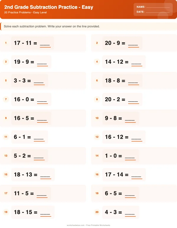 2nd Grade Subtraction Worksheets - Halloween Theme (Easy)