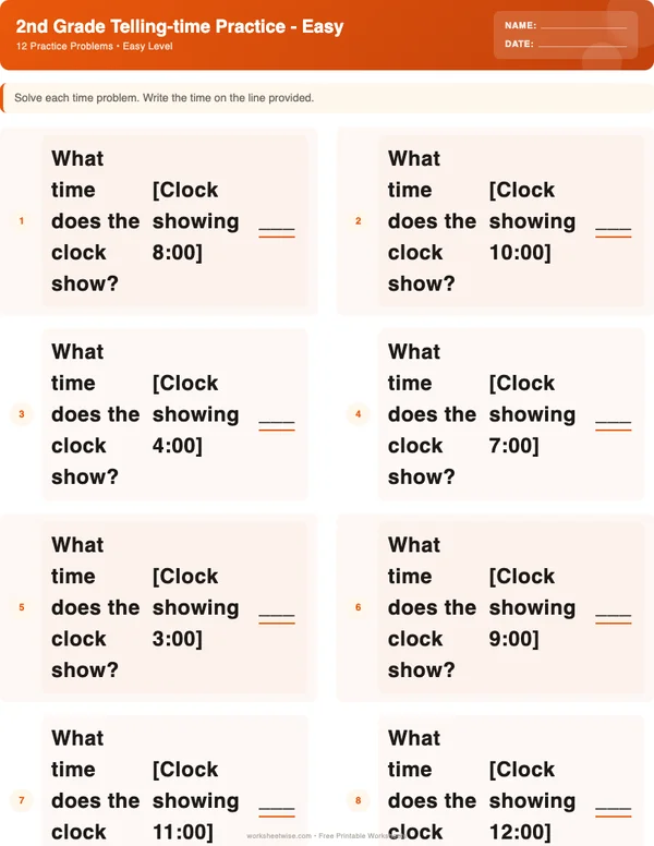 2nd Grade Telling Time Worksheets - Halloween Theme (Easy)