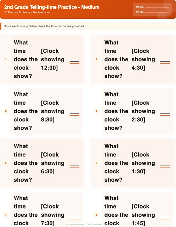 2nd Grade Telling Time Worksheets - Halloween Theme (Medium)