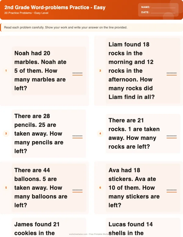 2nd Grade Word Problems Worksheets - Halloween Theme (Easy)