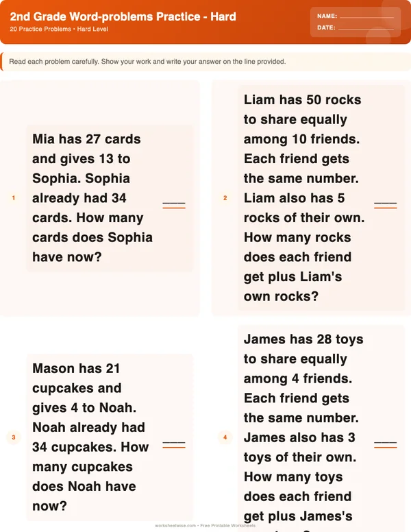 2nd Grade Word Problems Worksheets - Halloween Theme (Hard)