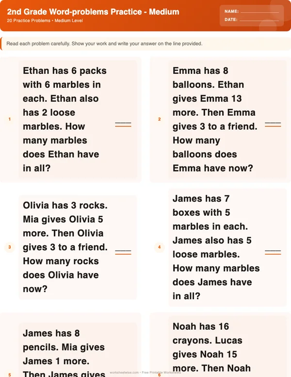 2nd Grade Word Problems Worksheets - Halloween Theme (Medium)