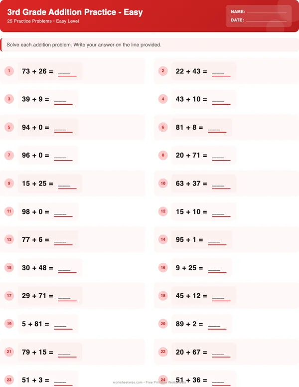 3rd Grade Addition Worksheets - Christmas Theme (Easy)