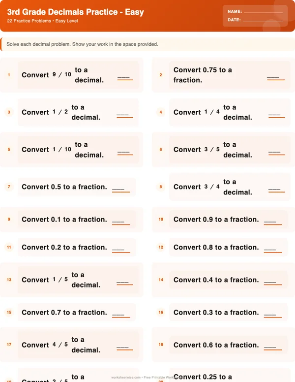3rd Grade Decimals Worksheets - Halloween Theme (Easy)