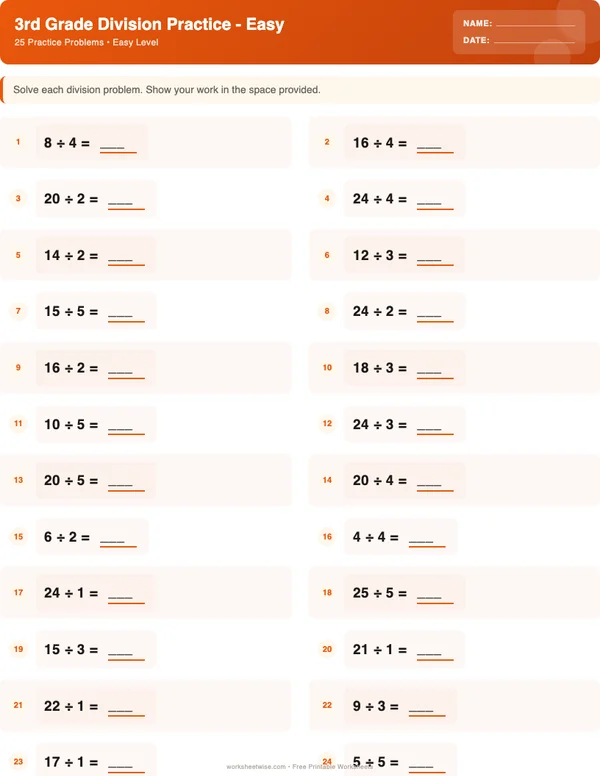 3rd Grade Division Worksheets - Halloween Theme (Easy)