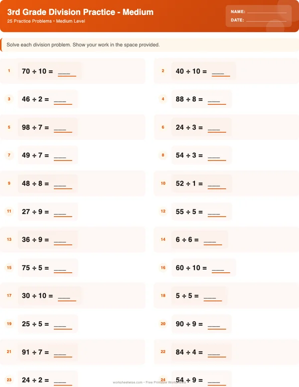 3rd Grade Division Worksheets - Halloween Theme (Medium)