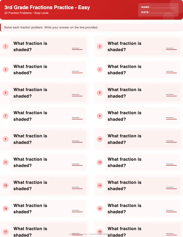 3rd Grade Fractions Worksheets - Christmas Theme (Easy)