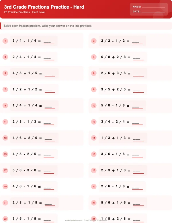 3rd Grade Fractions Worksheets - Christmas Theme (Hard)
