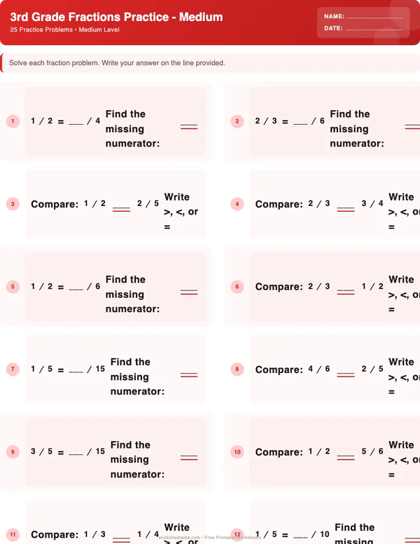 3rd Grade Fractions Worksheets - Christmas Theme (Medium)