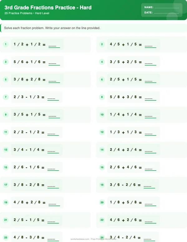 3rd Grade Fractions Worksheets - Dinosaur Theme (Hard)