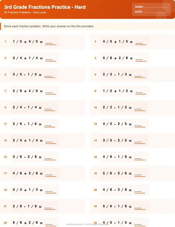 3rd Grade Fractions Worksheets - Halloween Theme (Hard)