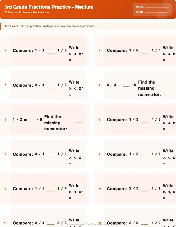 3rd Grade Fractions Worksheets - Halloween Theme (Medium)