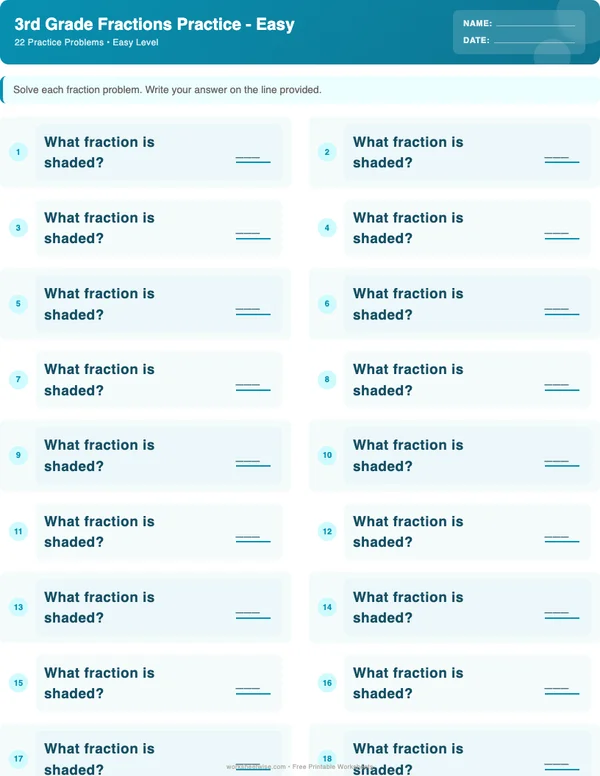3rd Grade Fractions Worksheets - Ocean Theme (Easy)