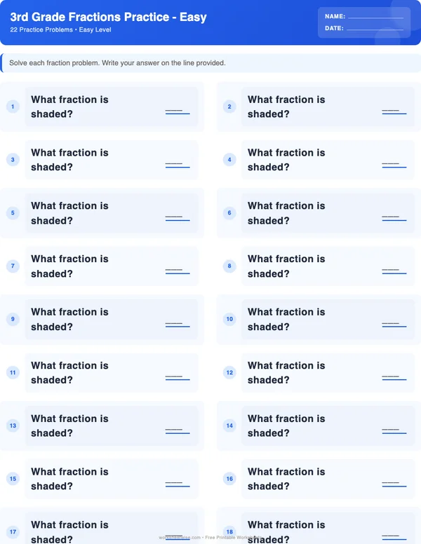 3rd Grade Fractions Worksheets - Standard Theme (Easy)