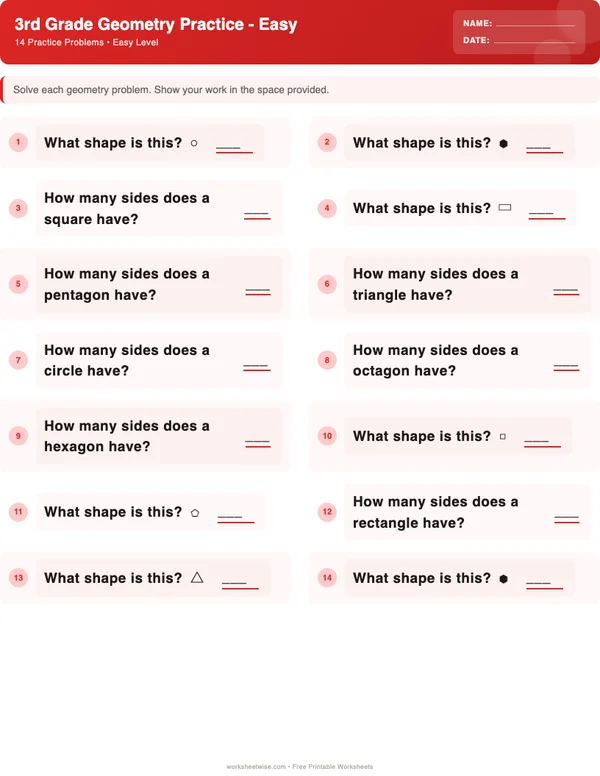 3rd Grade Geometry Worksheets - Christmas Theme (Easy)