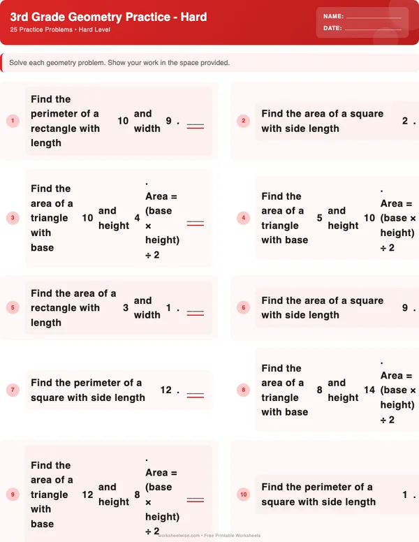 3rd Grade Geometry Worksheets - Christmas Theme (Hard)