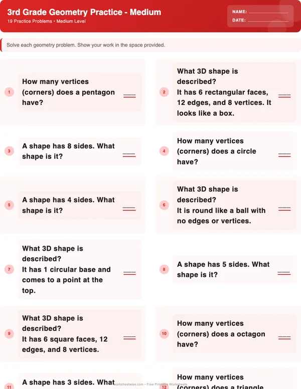 3rd Grade Geometry Worksheets - Christmas Theme (Medium)