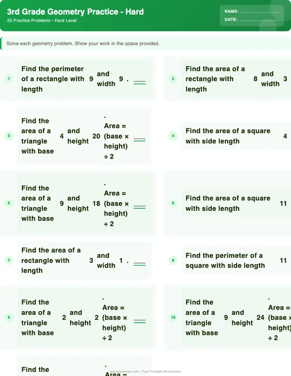 3rd Grade Geometry Worksheets - Dinosaur Theme (Hard)