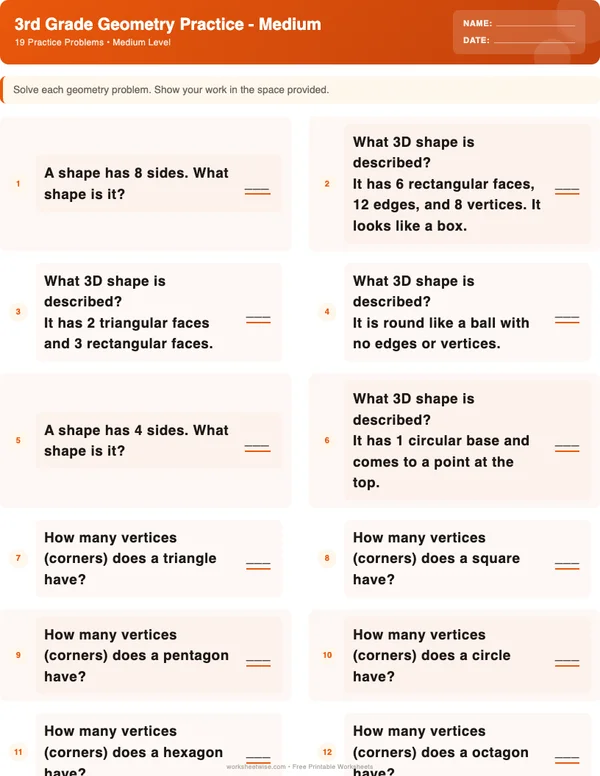 3rd Grade Geometry Worksheets - Halloween Theme (Medium)