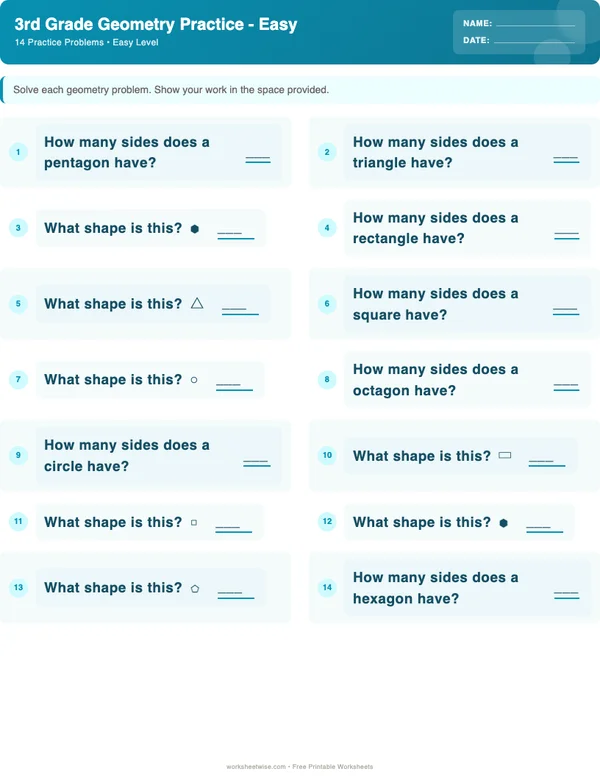 3rd Grade Geometry Worksheets - Ocean Theme (Easy)
