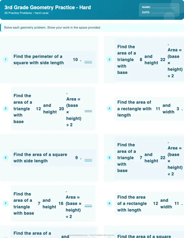 3rd Grade Geometry Worksheets - Ocean Theme (Hard)