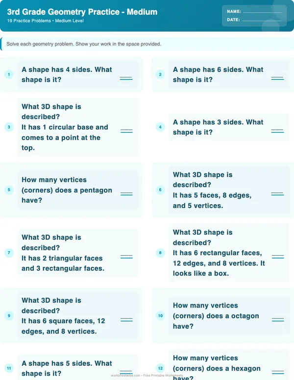 3rd Grade Geometry Worksheets - Ocean Theme (Medium)