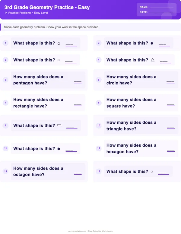 3rd Grade Geometry Worksheets - Space Theme (Easy)