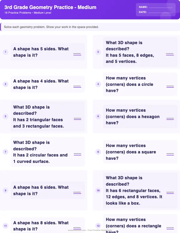 3rd Grade Geometry Worksheets - Space Theme (Medium)