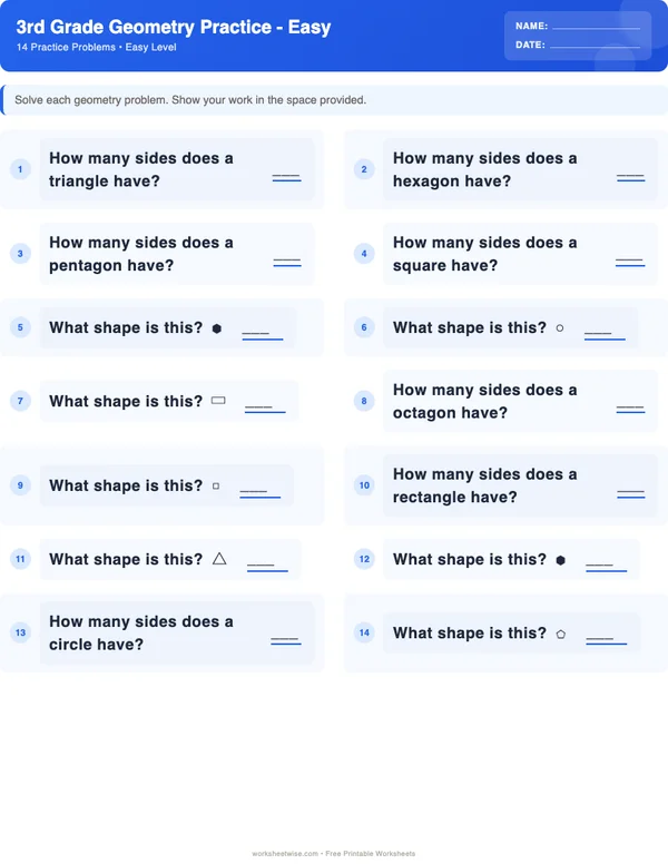 3rd Grade Geometry Worksheets - Standard Theme (Easy)