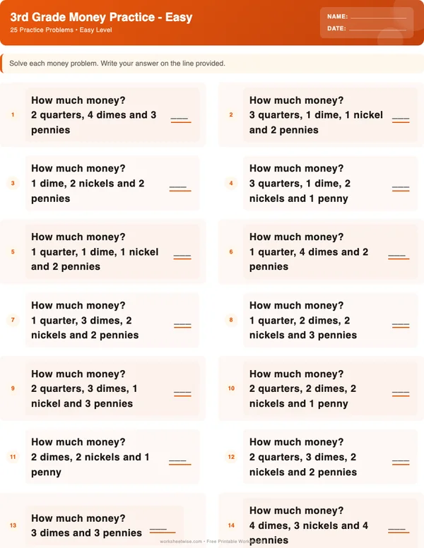3rd Grade Money Worksheets - Halloween Theme (Easy)