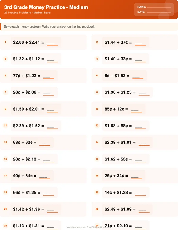 3rd Grade Money Worksheets - Halloween Theme (Medium)