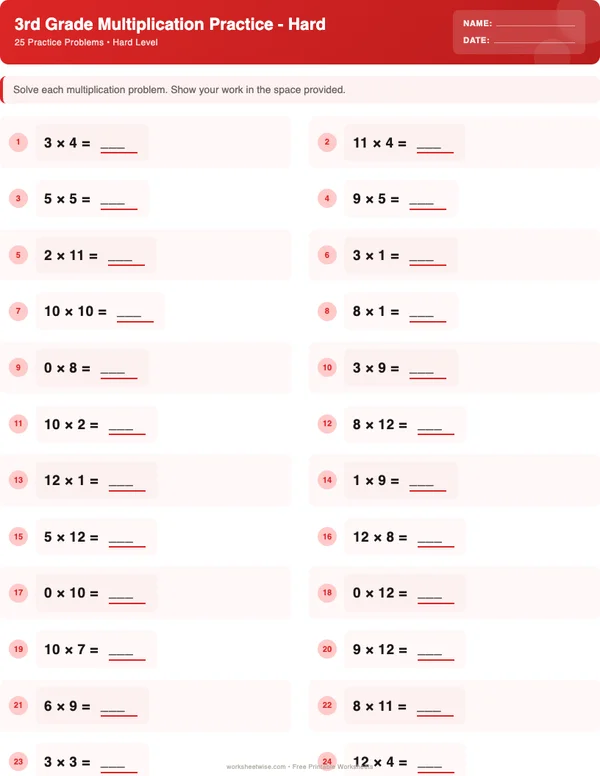 3rd Grade Multiplication Worksheets - Christmas Theme (Hard)