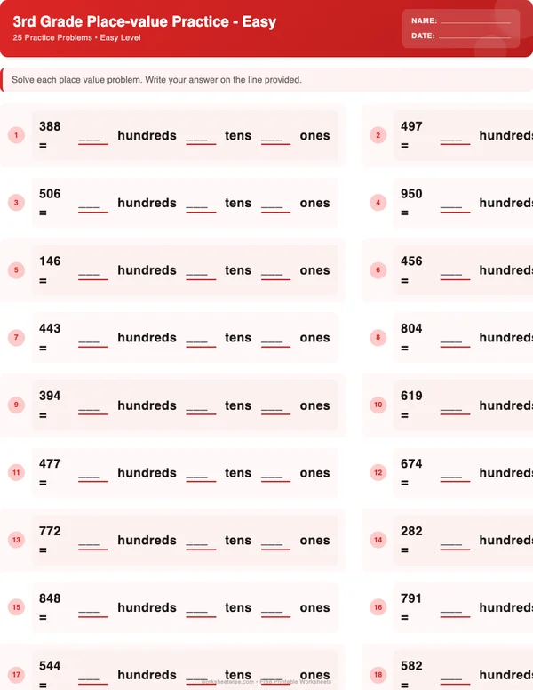 3rd Grade Place Value Worksheets - Christmas Theme (Easy)