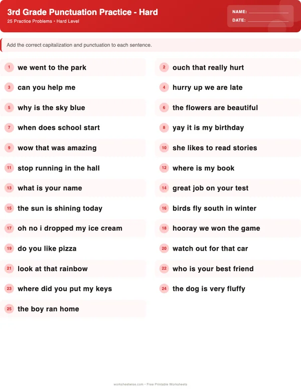 3rd Grade Punctuation Worksheets - Christmas Theme (Hard)