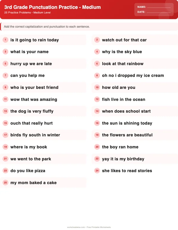 3rd Grade Punctuation Worksheets - Christmas Theme (Medium)