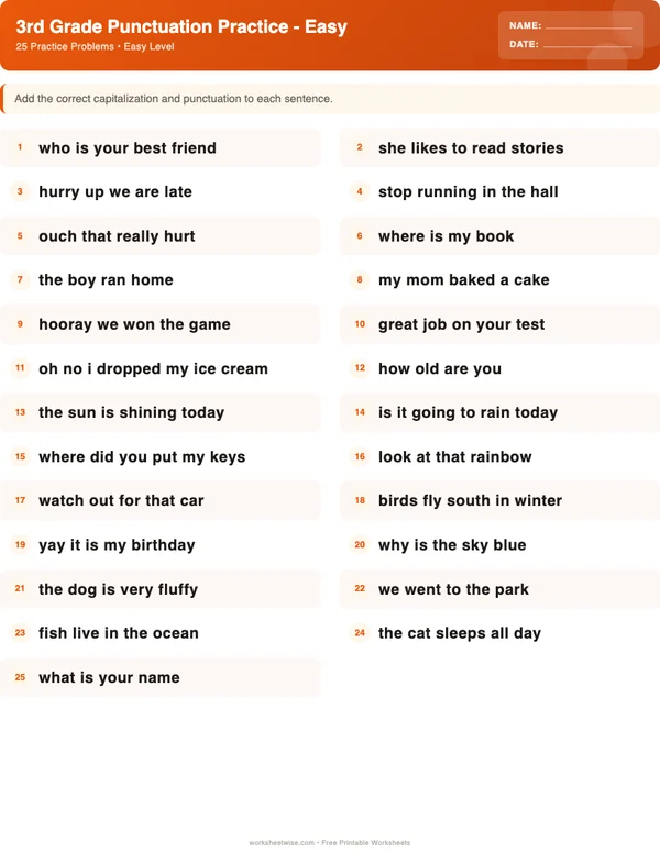 3rd Grade Punctuation Worksheets - Halloween Theme (Easy)