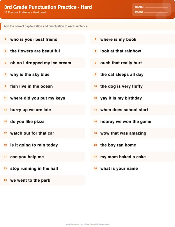 3rd Grade Punctuation Worksheets - Halloween Theme (Hard)