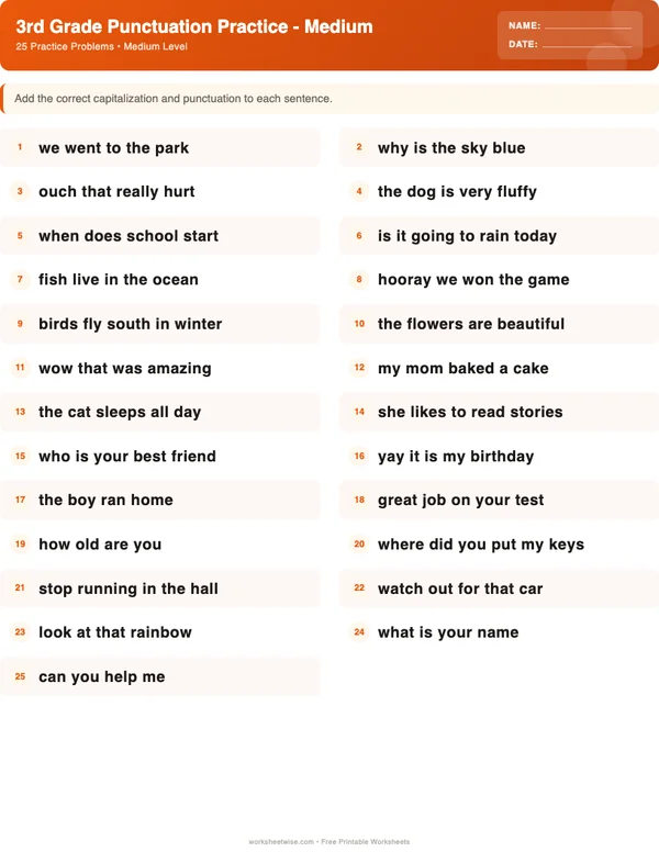 3rd Grade Punctuation Worksheets - Halloween Theme (Medium)