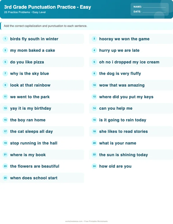 3rd Grade Punctuation Worksheets - Ocean Theme (Easy)