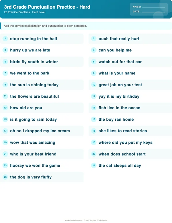 3rd Grade Punctuation Worksheets - Ocean Theme (Hard)