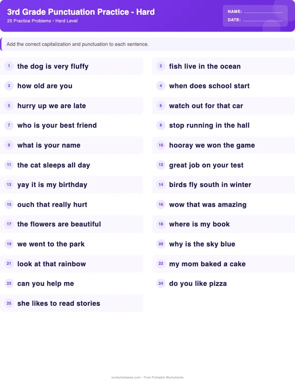 3rd Grade Punctuation Worksheets - Space Theme (Hard)