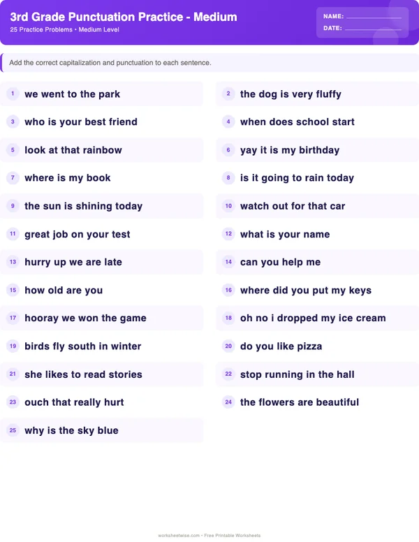 3rd Grade Punctuation Worksheets - Space Theme (Medium)