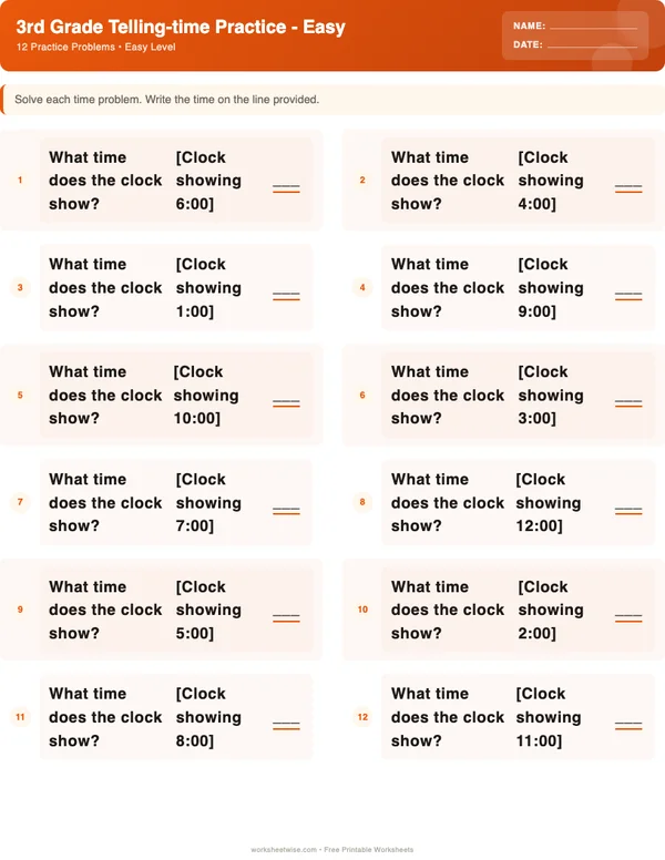 3rd Grade Telling Time Worksheets - Halloween Theme (Easy)