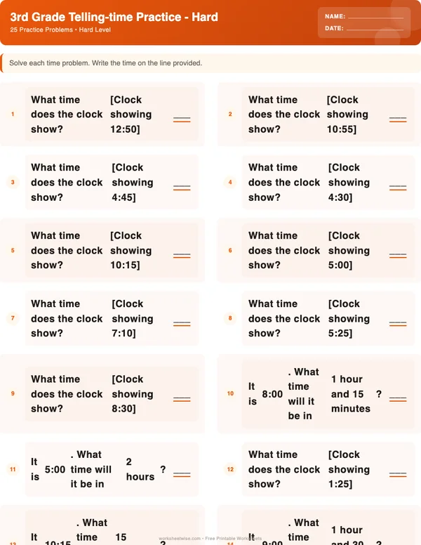 3rd Grade Telling Time Worksheets - Halloween Theme (Hard)