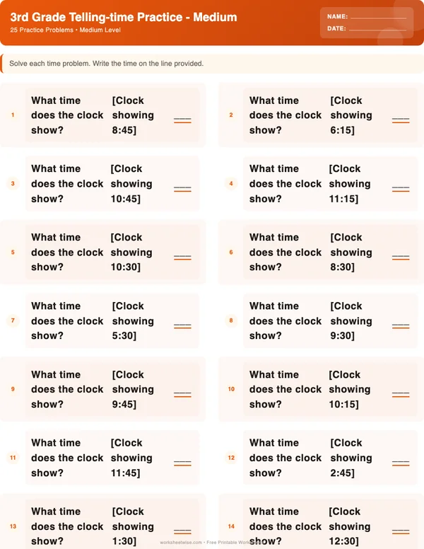3rd Grade Telling Time Worksheets - Halloween Theme (Medium)