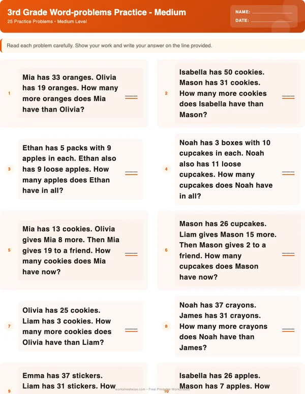 3rd Grade Word Problems Worksheets - Halloween Theme (Medium)