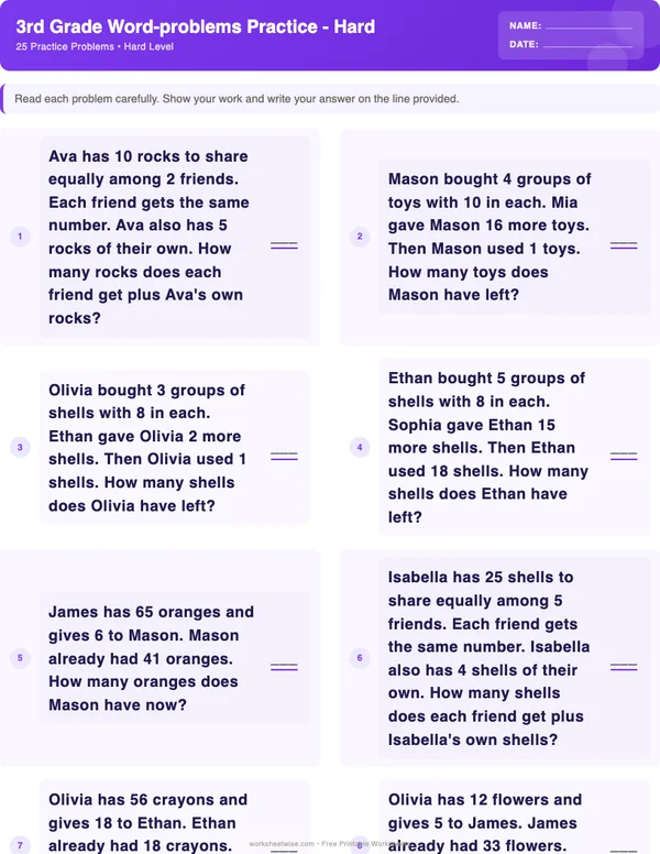 3rd Grade Word Problems Worksheets - Space Theme (Hard)